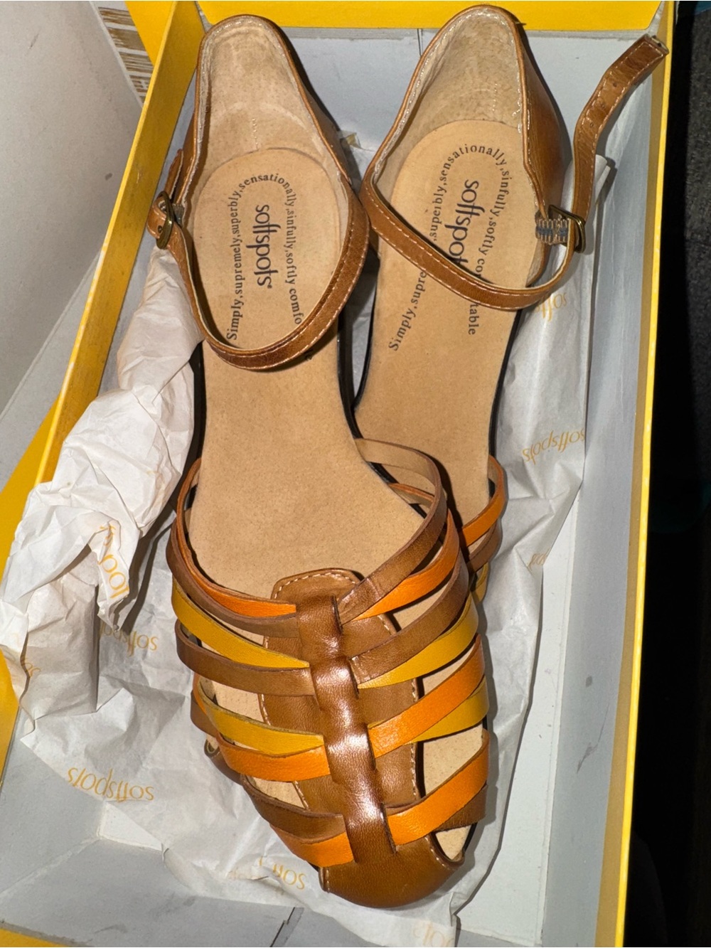 Softspots Brown, Orange & Yellow Strappy Sandals